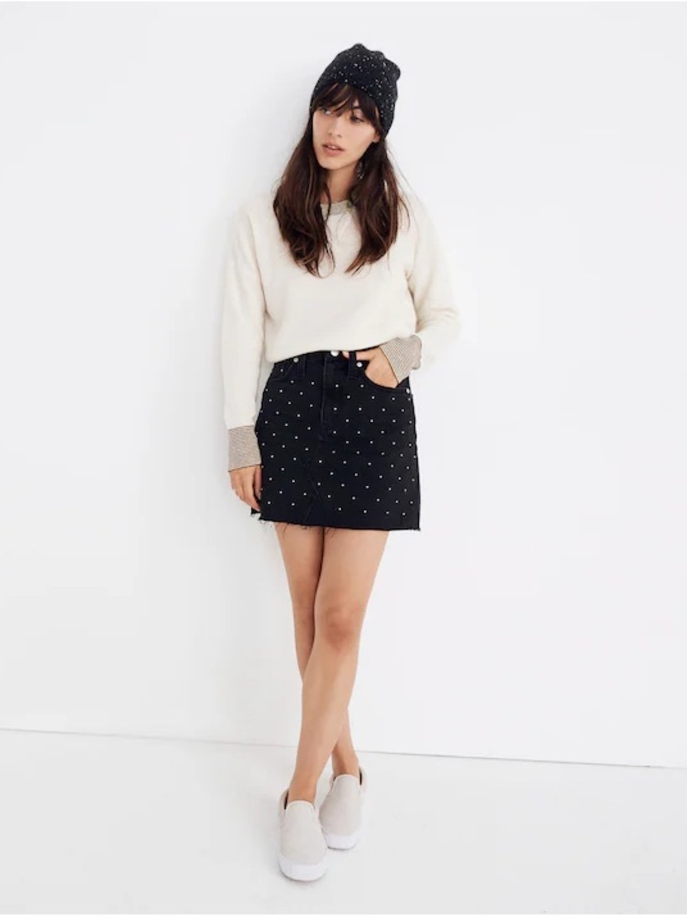 Madewell Rigid Denim A-Line Mini Skirt: Metallic Dots Edition size 38